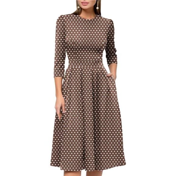 Dresses & Skirts - Women's Floral Vintage Dress Elegant Midi Evening Dress 3/4